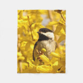 Chickadee Vogel in Gele Bloemen Fleece Deken (Voorkant)