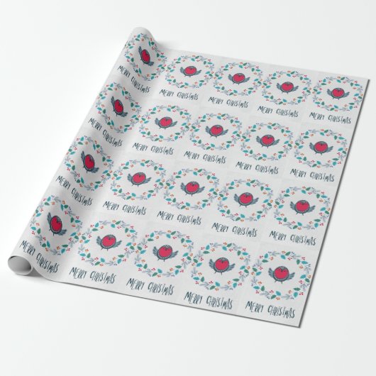 Chickadee Vogel Kerstmis Cadeaupapier (Uitgerold)