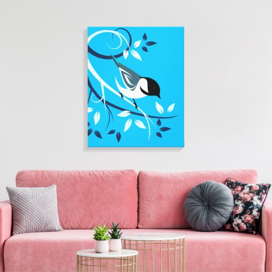 Chickadee vogel op tak canvas afdruk (Insitu (Woonkamer))