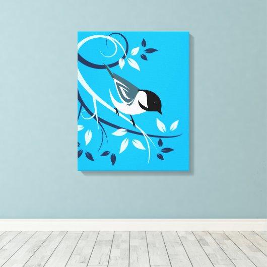 Chickadee vogel op tak canvas afdruk (Insitu (Houten vloer))