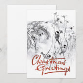 Chickadee Vogel  Schets Kerstgroeten Feestdagenkaart (Voorkant / Achterkant)