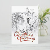 Chickadee Vogel  Schets Kerstgroeten Feestdagenkaart (Staand voorkant)