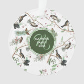Chickadee Vogels Bessen & Pinecones Familie Foto Ornament (voorkant)