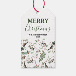 Chickadee Vogels Bessen & Pinecones Kerstmis Cadeaulabel