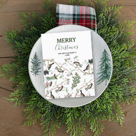 Chickadee Vogels Bessen & Pinecones Kerstmis Feestdagenkaart