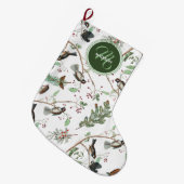 Chickadee Vogels Bessen & Pinecones Monogrammed Grote Kerstsok (Voorkant (Hangend))