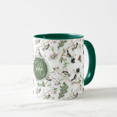Chickadee Vogels Bessen & Pinecones Monogrammed Mok (Voorkant rechts)