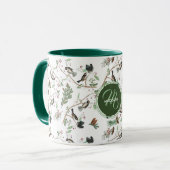 Chickadee Vogels Bessen & Pinecones Monogrammed Mok (Voorkant links)
