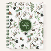 Chickadee Vogels Bessen & Pinecones Monogrammed Notitieboek (Voorkant)