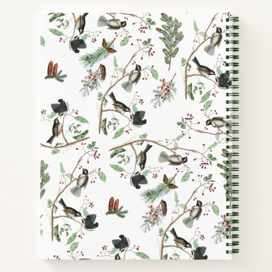 Chickadee Vogels Bessen & Pinecones Monogrammed Notitieboek (Achterkant)