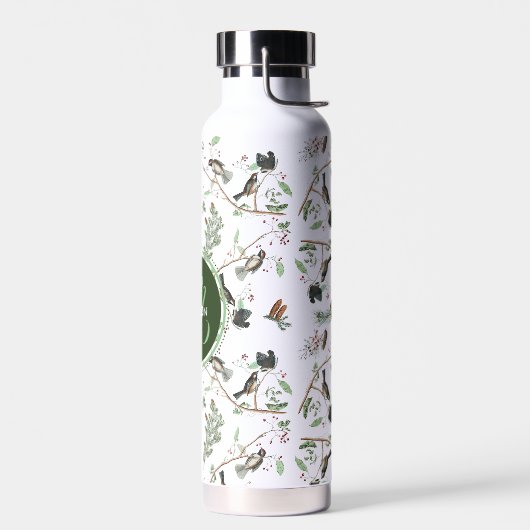 Chickadee Vogels Bessen & Pinecones Monogrammed Waterfles (Links)