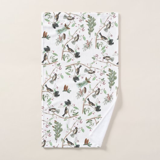 Chickadee Vogels Bessen & Pinecones Waterverf Bad Handdoek (Handdoek)