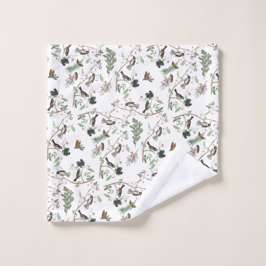 Chickadee Vogels Bessen & Pinecones Waterverf Bad Handdoek (Wasdoekje)