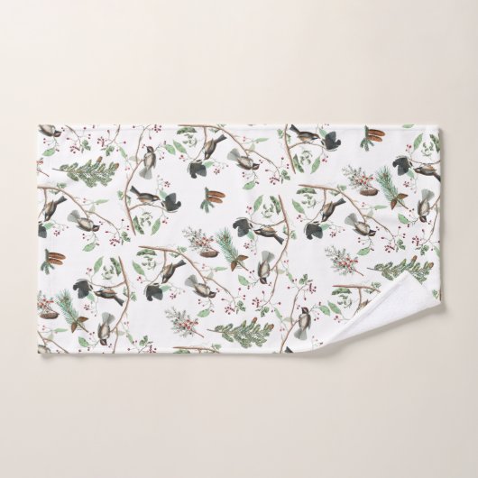 Chickadee Vogels Bessen & Pinecones Waterverf Bad Handdoek (Handdoek)