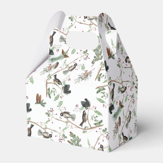 Chickadee Vogels Bessen & Pinecones Waterverf Bedankdoosjes (Achterkant)