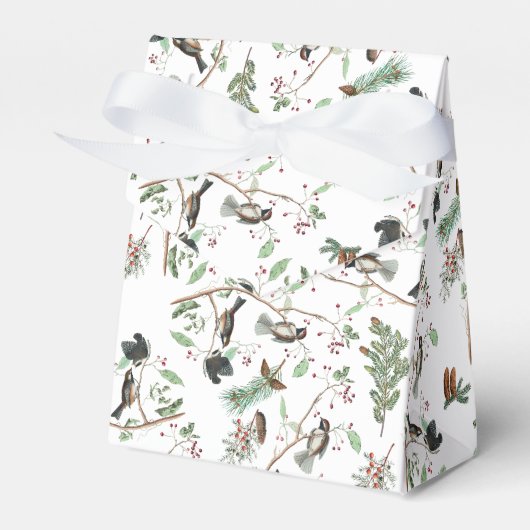 Chickadee Vogels Bessen & Pinecones Waterverf Bedankdoosjes (Voorkant Zijde)