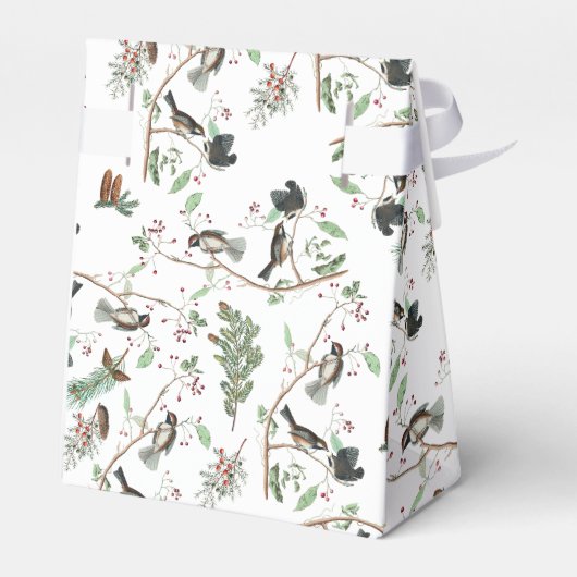 Chickadee Vogels Bessen & Pinecones Waterverf Bedankdoosjes (Achterkant)