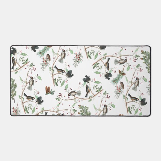 Chickadee Vogels Bessen & Pinecones Waterverf Bureaumat (Voorkant)