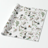 Chickadee Vogels Bessen & Pinecones Waterverf Cadeaupapier (Uitgerold)