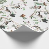 Chickadee Vogels Bessen & Pinecones Waterverf Cadeaupapier (Hoek)
