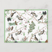 Chickadee Vogels Bessen & Pinecones Waterverf Feestdagenkaart (Voorkant)
