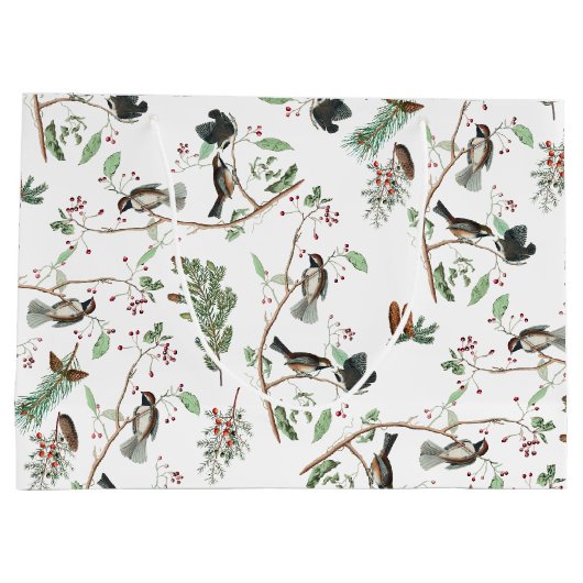 Chickadee Vogels Bessen & Pinecones Waterverf Groot Cadeauzakje (Achterkant)
