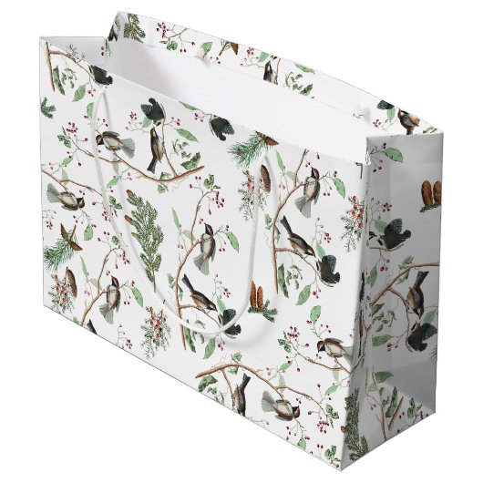 Chickadee Vogels Bessen & Pinecones Waterverf Groot Cadeauzakje (Achterkant Gekanteld)