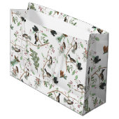 Chickadee Vogels Bessen & Pinecones Waterverf Groot Cadeauzakje (Voorkant Gekanteld)