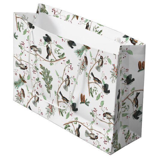 Chickadee Vogels Bessen & Pinecones Waterverf Groot Cadeauzakje (Voorkant Gekanteld)