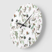 Chickadee Vogels Bessen & Pinecones Waterverf Grote Klok (Hoek)