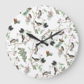 Chickadee Vogels Bessen & Pinecones Waterverf Grote Klok (Voorkant)