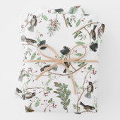 Chickadee Vogels Bessen & Pinecones Waterverf Inpakpapier Vel (In situ)