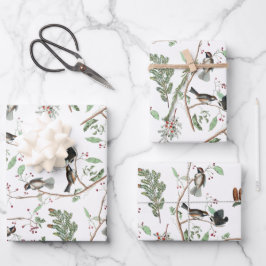 Chickadee Vogels Bessen & Pinecones Waterverf Inpakpapier Vel