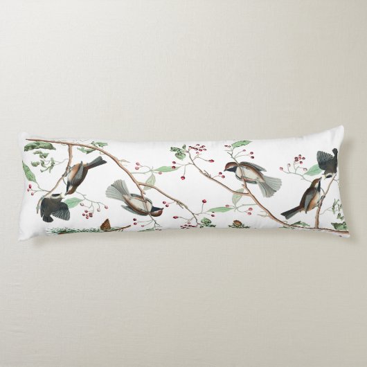 Chickadee Vogels Bessen & Pinecones Waterverf Lichaamskussen (Achterkant)