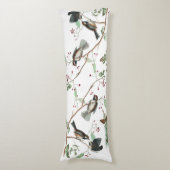 Chickadee Vogels Bessen & Pinecones Waterverf Lichaamskussen (Voorkant Verticaal)