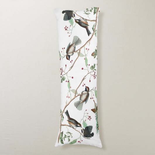 Chickadee Vogels Bessen & Pinecones Waterverf Lichaamskussen (Voorkant Verticaal)