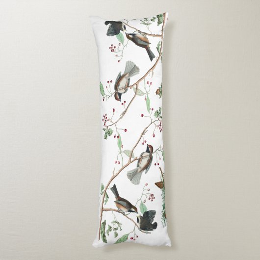 Chickadee Vogels Bessen & Pinecones Waterverf Lichaamskussen (Achterkant (Verticaal))