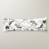 Chickadee Vogels Bessen & Pinecones Waterverf Lichaamskussen (Voorkant)