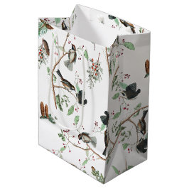 Chickadee Vogels Bessen & Pinecones Waterverf Medium Cadeauzakje
