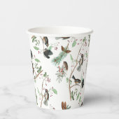 Chickadee Vogels Bessen & Pinecones Waterverf Papieren Bekers (Achterkant)
