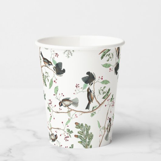 Chickadee Vogels Bessen & Pinecones Waterverf Papieren Bekers (Links)