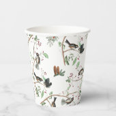 Chickadee Vogels Bessen & Pinecones Waterverf Papieren Bekers (Voorkant)