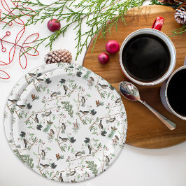 Chickadee Vogels Bessen & Pinecones Waterverf Papieren Bordje