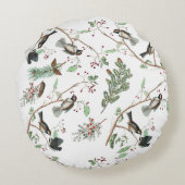 Chickadee Vogels Bessen & Pinecones Waterverf Rond Kussen (Achterkant)