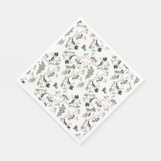 Chickadee Vogels Bessen & Pinecones Waterverf Servet (Hoek)