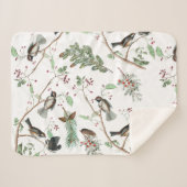 Chickadee Vogels Bessen & Pinecones Waterverf Sherpa Deken (Voorkant (horizontaal))