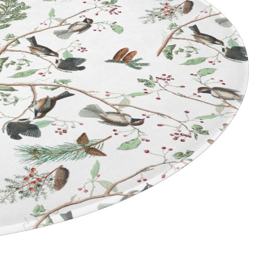 Chickadee Vogels Bessen & Pinecones Waterverf Snijplank (Hoek)