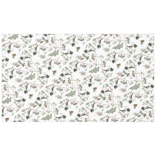 Chickadee Vogels Bessen & Pinecones Waterverf Tafelkleed (Voorkant (Horizontaal))