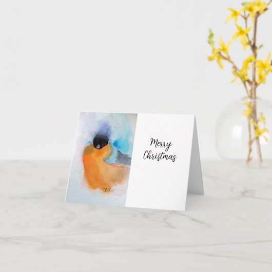 Chickadee-watercolorkunst gevouwen wenskaart kaart (Gele Bloem)