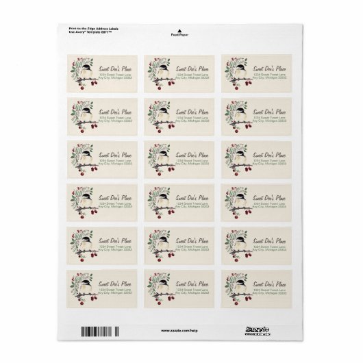 Chickadee Waterverf Art Return Address Label (Full Sheet)